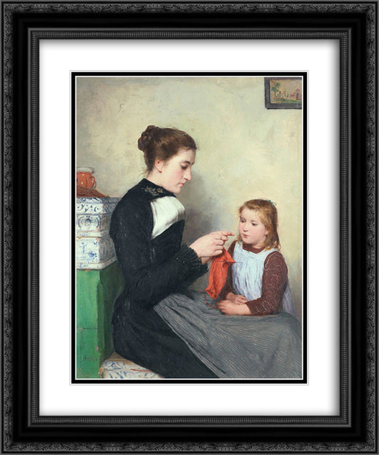 Knitting Bernese woman with child 20x24 Black Ornate Wood Framed Art Print Poster with Double Matting by Anker, Albert