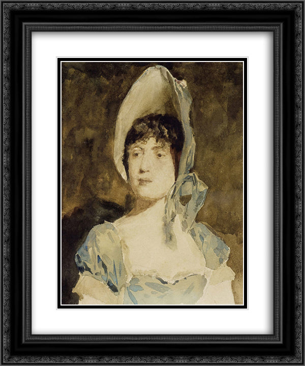 La Parisienne 20x24 Black Ornate Wood Framed Art Print Poster with Double Matting by Anker, Albert