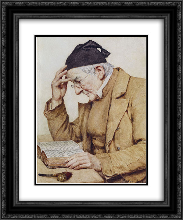 Lesender Mann 20x24 Black Ornate Wood Framed Art Print Poster with Double Matting by Anker, Albert