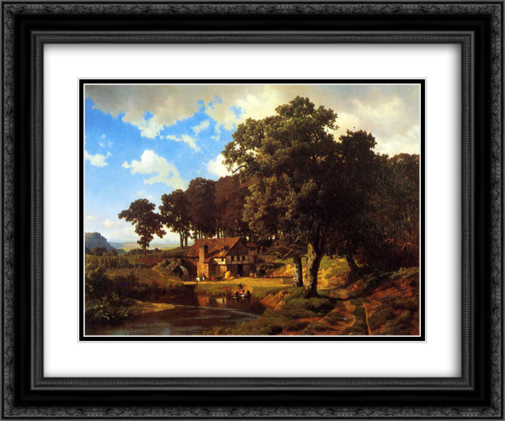 A Rustic Mill 24x20 Black Ornate Wood Framed Art Print Poster with Double Matting by Bierstadt, Albert