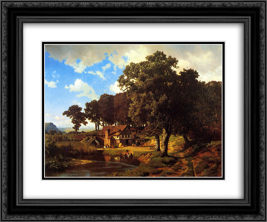 A Rustic Mill 24x20 Black Ornate Wood Framed Art Print Poster with Double Matting by Bierstadt, Albert