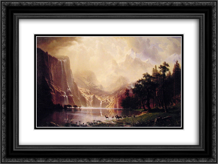 Among the Sierra Nevada Mountains, California 24x18 Black Ornate Wood Framed Art Print Poster with Double Matting by Bierstadt, Albert