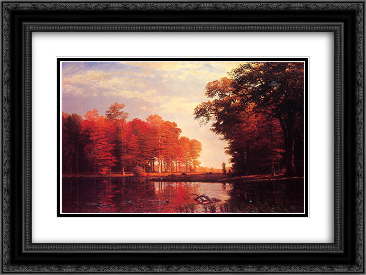 Autumn Woods 24x18 Black Ornate Wood Framed Art Print Poster with Double Matting by Bierstadt, Albert