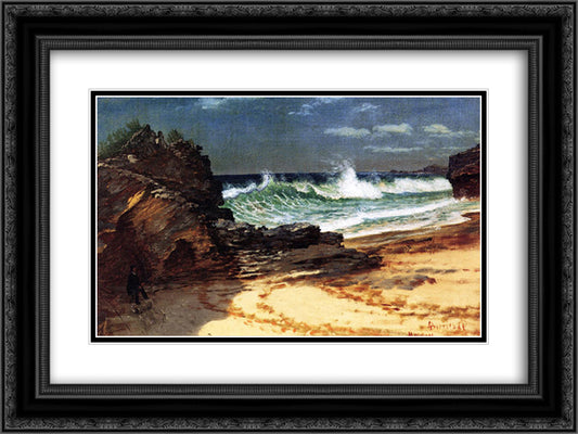 Beach at Nassau 24x18 Black Ornate Wood Framed Art Print Poster with Double Matting by Bierstadt, Albert