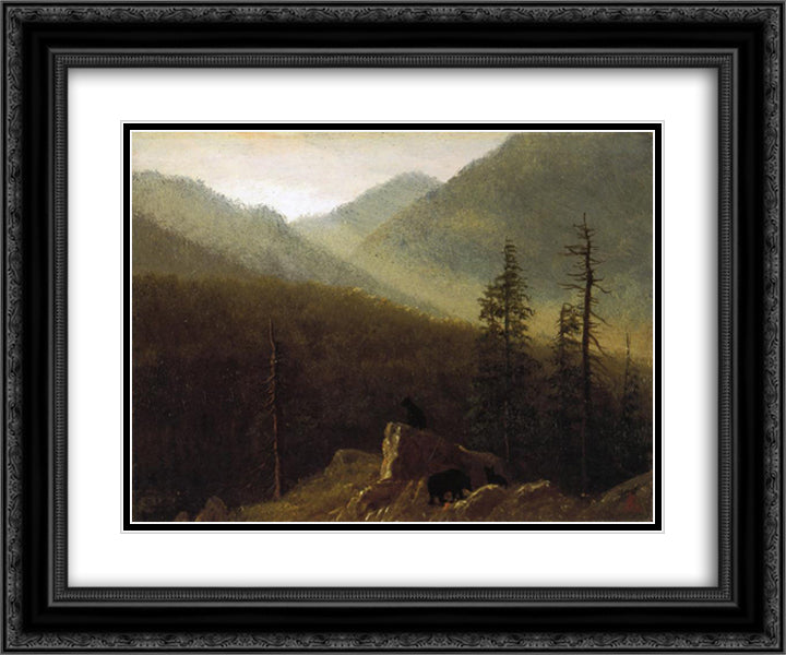 Bears in the Wilderness 24x20 Black Ornate Wood Framed Art Print Poster with Double Matting by Bierstadt, Albert