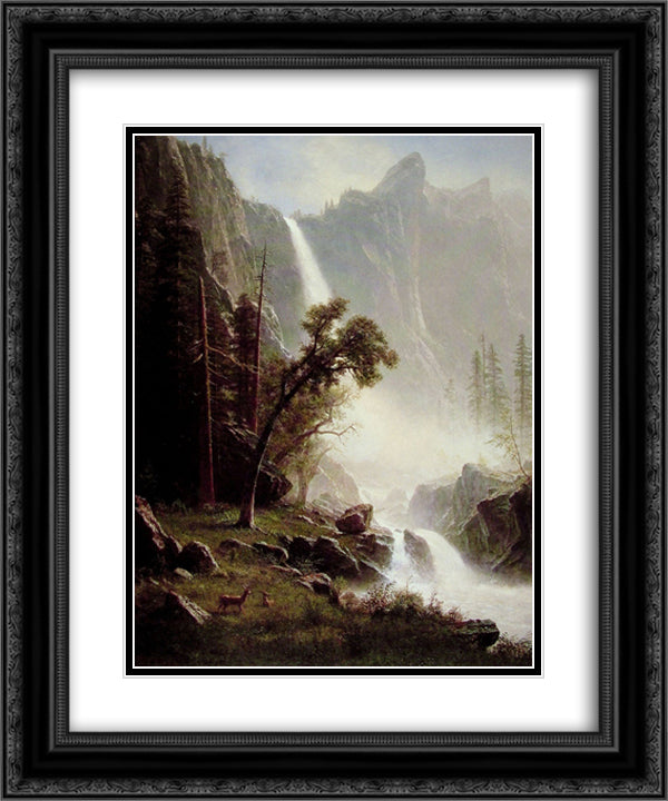 Bridal Veil Falls, Yosemite 20x24 Black Ornate Wood Framed Art Print Poster with Double Matting by Bierstadt, Albert