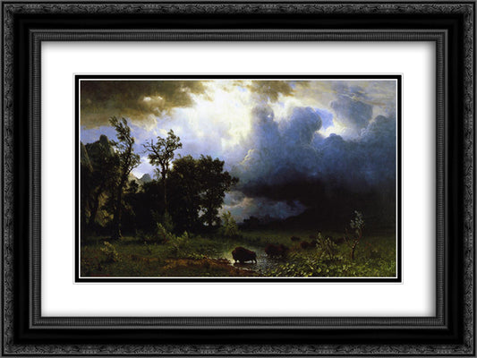 Buffalo Trail the Impending Storm 24x18 Black Ornate Wood Framed Art Print Poster with Double Matting by Bierstadt, Albert