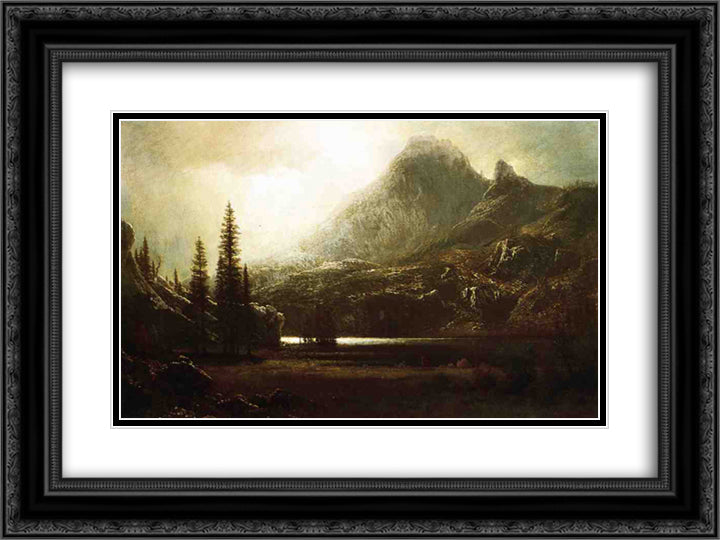 By a Mountain Lake 24x18 Black Ornate Wood Framed Art Print Poster with Double Matting by Bierstadt, Albert