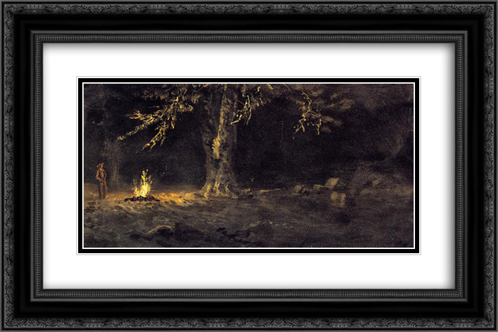 Campfire, Yosemite Valley 24x16 Black Ornate Wood Framed Art Print Poster with Double Matting by Bierstadt, Albert