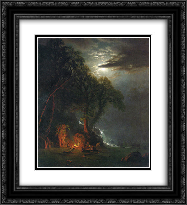 Campfire Site, Yosemite 20x22 Black Ornate Wood Framed Art Print Poster with Double Matting by Bierstadt, Albert