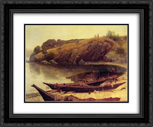 Canoes 24x20 Black Ornate Wood Framed Art Print Poster with Double Matting by Bierstadt, Albert