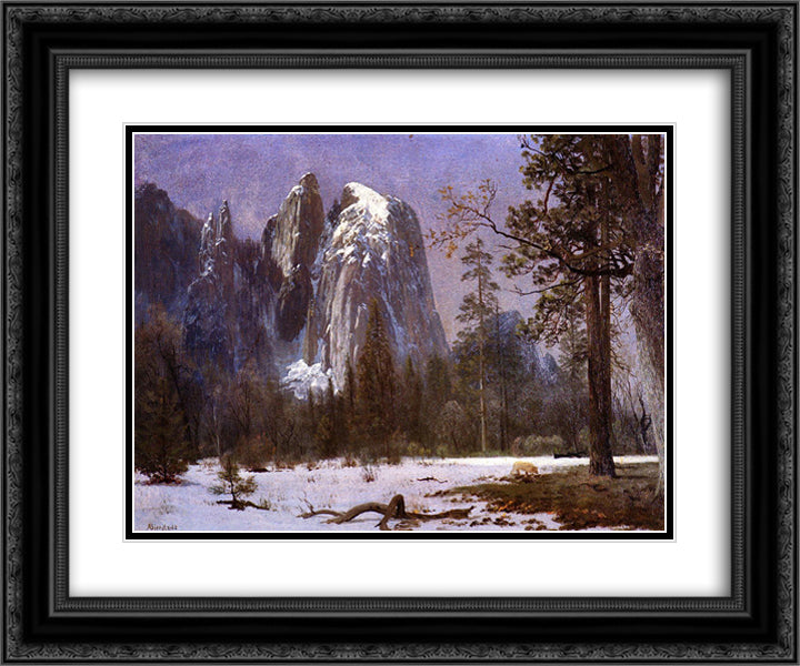 Cathedral Rocks, Yosemite Valley, Winter 24x20 Black Ornate Wood Framed Art Print Poster with Double Matting by Bierstadt, Albert