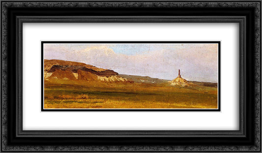 Chimney Rock 24x14 Black Ornate Wood Framed Art Print Poster with Double Matting by Bierstadt, Albert