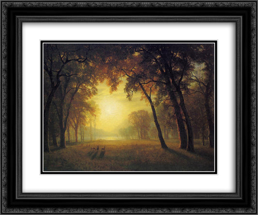 Deer in a Clearing 24x20 Black Ornate Wood Framed Art Print Poster with Double Matting by Bierstadt, Albert