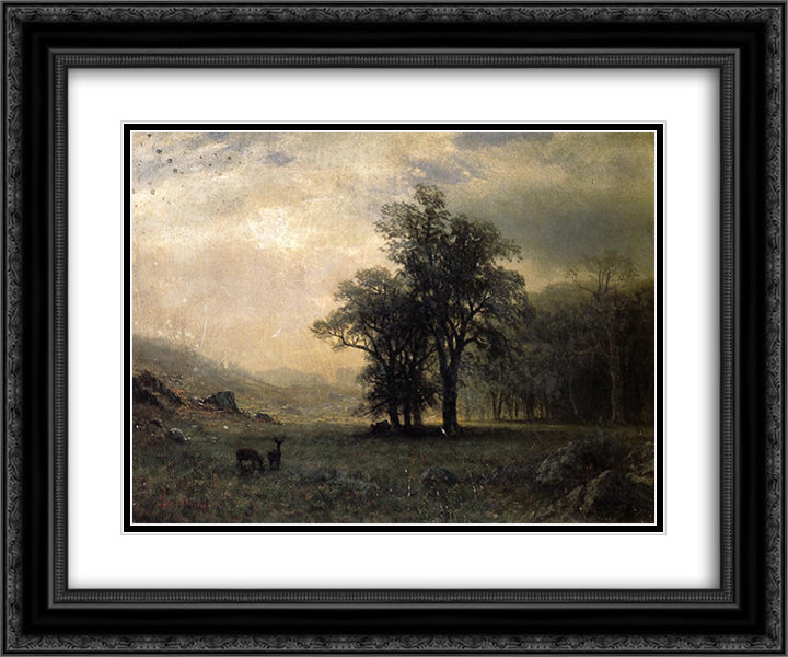 Deer in a Landscape 24x20 Black Ornate Wood Framed Art Print Poster with Double Matting by Bierstadt, Albert