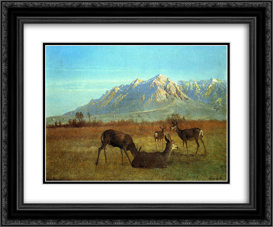 Deer in a Mountain Home 24x20 Black Ornate Wood Framed Art Print Poster with Double Matting by Bierstadt, Albert