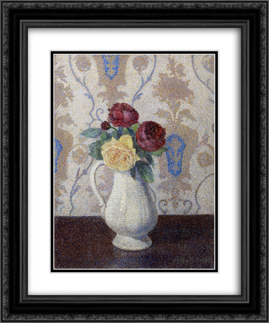 Bouquet de Roses Dans un Vase 20x24 Black Ornate Wood Framed Art Print Poster with Double Matting by Pillet Albert Dubois
