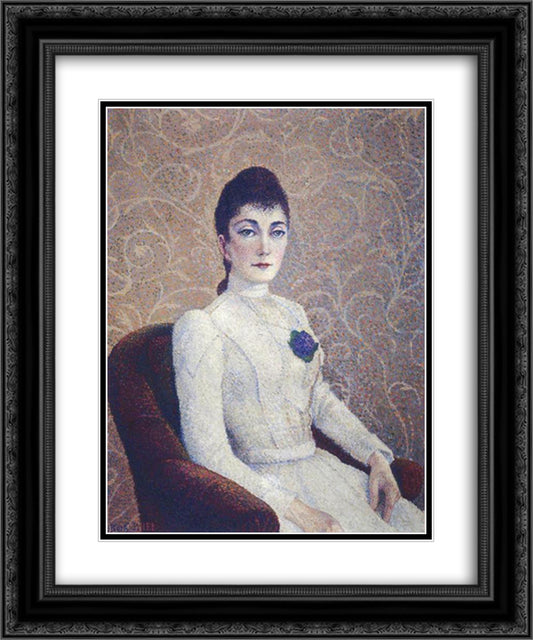 La Dame a la Robe Blanche 20x24 Black Ornate Wood Framed Art Print Poster with Double Matting by Pillet Albert Dubois