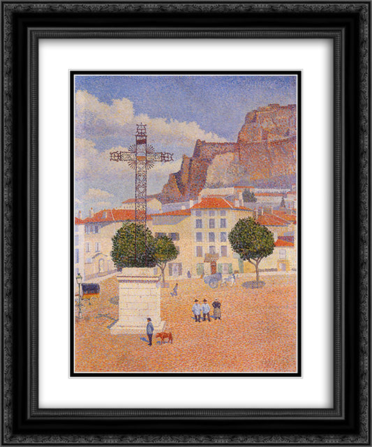 Le Puy. The Sunny Plaza 20x24 Black Ornate Wood Framed Art Print Poster with Double Matting by Pillet Albert Dubois