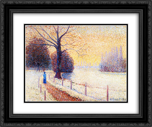 Le Puy in the Snow 24x20 Black Ornate Wood Framed Art Print Poster with Double Matting by Pillet Albert Dubois
