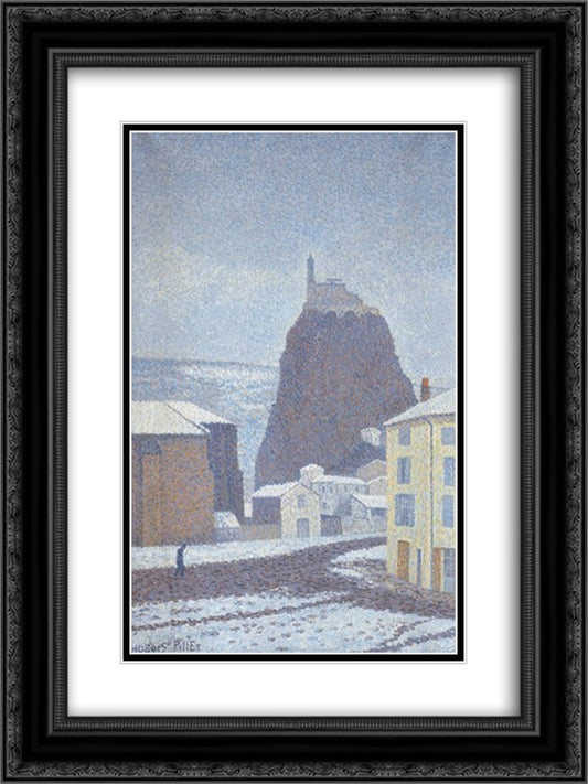 Saint-Michel d'Aiguilhe (Haute-Loire) Under Snow 18x24 Black Ornate Wood Framed Art Print Poster with Double Matting by Pillet Albert Dubois