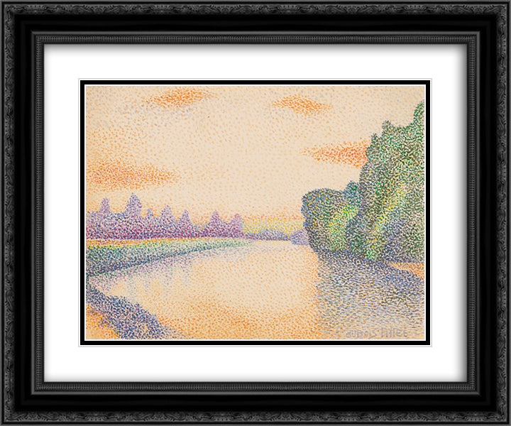 The Banks of the Marne at Dawn 24x20 Black Ornate Wood Framed Art Print Poster with Double Matting by Pillet Albert Dubois