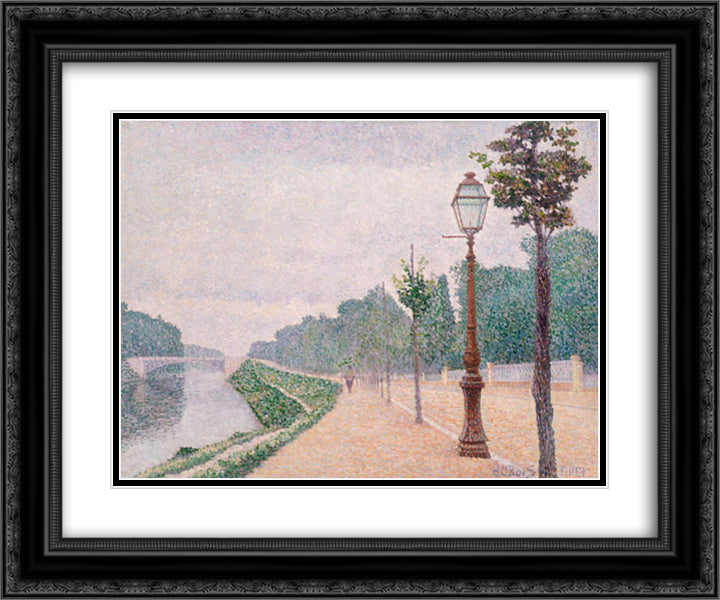 The Banks of the Seine at Neuilly 24x20 Black Ornate Wood Framed Art Print Poster with Double Matting by Pillet Albert Dubois