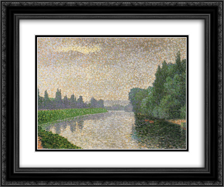 The Marne at Dawn 24x20 Black Ornate Wood Framed Art Print Poster with Double Matting by Pillet Albert Dubois