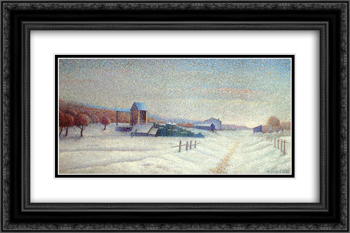 Winter Landscape 24x16 Black Ornate Wood Framed Art Print Poster with Double Matting by Pillet Albert Dubois