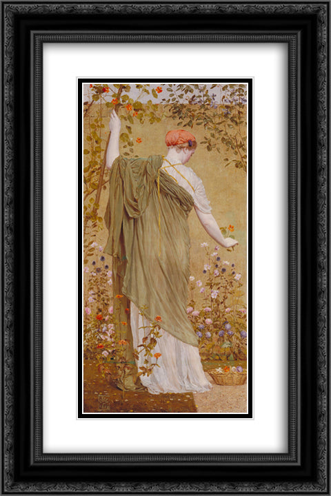 A Garden 16x24 Black Ornate Wood Framed Art Print Poster with Double Matting by Moore, Albert Joseph