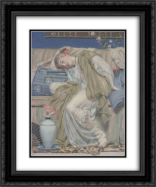 A Sleeping Girl 20x24 Black Ornate Wood Framed Art Print Poster with Double Matting by Moore, Albert Joseph