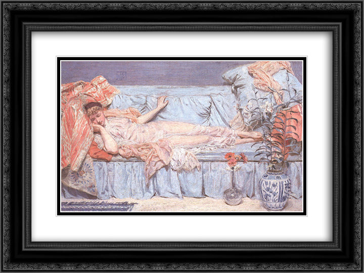 Reclining Model 24x18 Black Ornate Wood Framed Art Print Poster with Double Matting by Moore, Albert Joseph