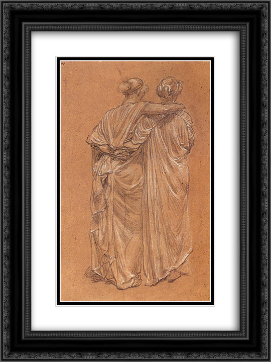 Study of Two Female Figures 18x24 Black Ornate Wood Framed Art Print Poster with Double Matting by Moore, Albert Joseph