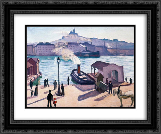 A Horse in Marseille 24x20 Black Ornate Wood Framed Art Print Poster with Double Matting by Marquet, Albert