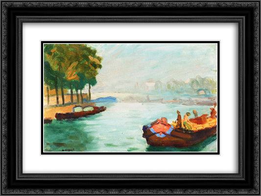 Banks of the Seine, Paris 24x18 Black Ornate Wood Framed Art Print Poster with Double Matting by Marquet, Albert