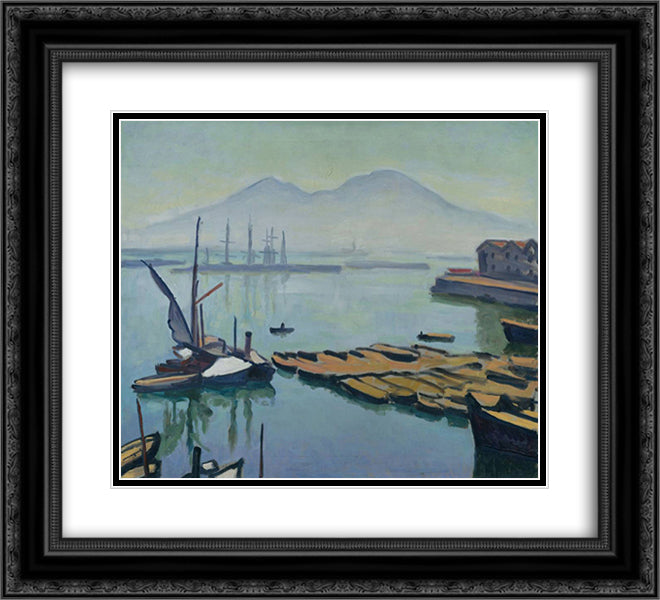 Bay of Naples 22x20 Black Ornate Wood Framed Art Print Poster with Double Matting by Marquet, Albert