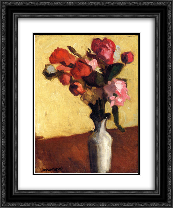 Bouquet of Flowers 20x24 Black Ornate Wood Framed Art Print Poster with Double Matting by Marquet, Albert