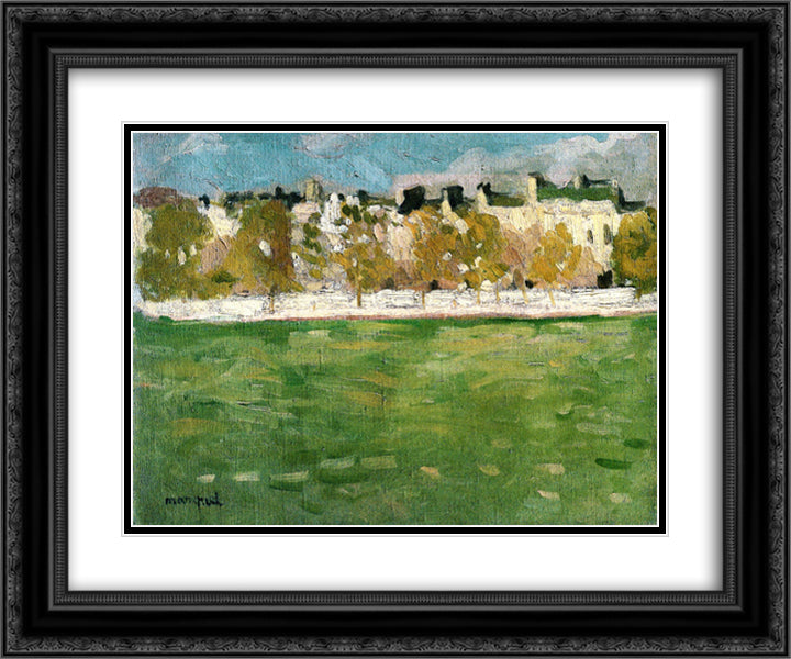 Embankments of the Seine in Paris 24x20 Black Ornate Wood Framed Art Print Poster with Double Matting by Marquet, Albert