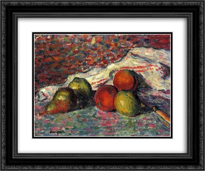 Fruit, Knife and Napkin 24x20 Black Ornate Wood Framed Art Print Poster with Double Matting by Marquet, Albert