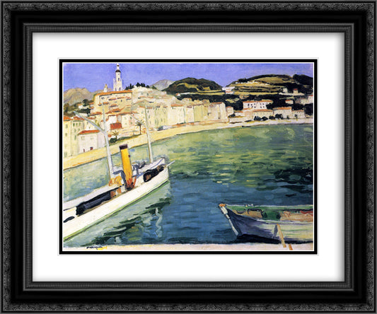 Harbor of Menton 24x20 Black Ornate Wood Framed Art Print Poster with Double Matting by Marquet, Albert