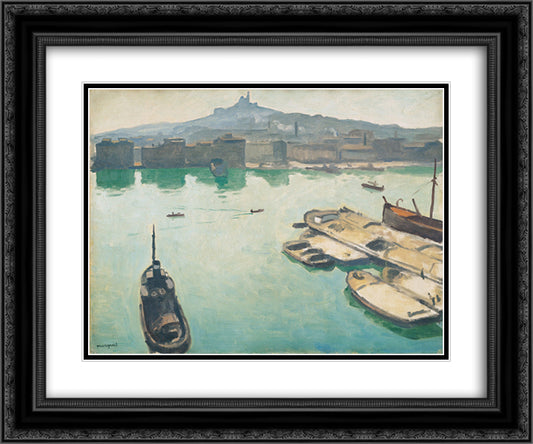 Port of Marseilles 24x20 Black Ornate Wood Framed Art Print Poster with Double Matting by Marquet, Albert