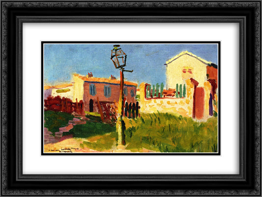 Street Lamp, Arcueil 24x18 Black Ornate Wood Framed Art Print Poster with Double Matting by Marquet, Albert