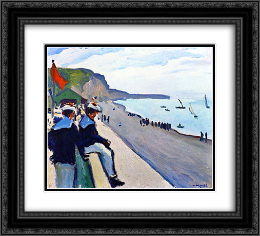 The Beach at Fecamp 22x20 Black Ornate Wood Framed Art Print Poster with Double Matting by Marquet, Albert