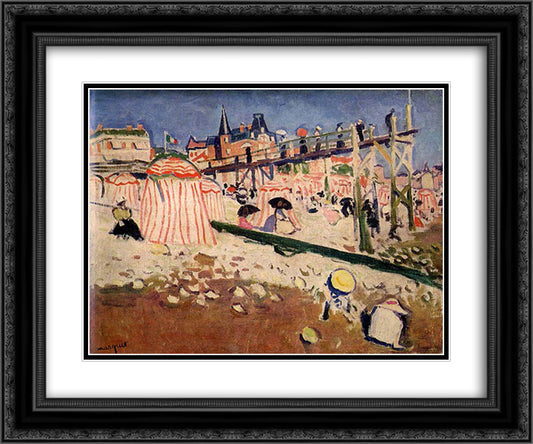 The Beach at Sainte-Adresse 24x20 Black Ornate Wood Framed Art Print Poster with Double Matting by Marquet, Albert