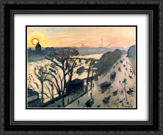 The Louvre Embankment 24x20 Black Ornate Wood Framed Art Print Poster with Double Matting by Marquet, Albert