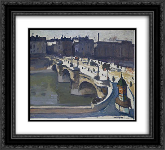 The Pont Neuf 22x20 Black Ornate Wood Framed Art Print Poster with Double Matting by Marquet, Albert