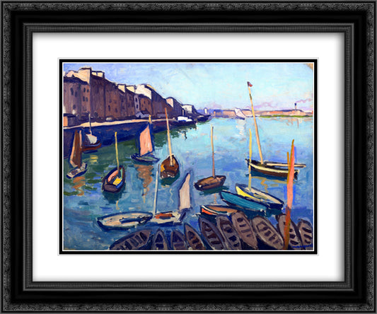 The Port, Le Havre 24x20 Black Ornate Wood Framed Art Print Poster with Double Matting by Marquet, Albert