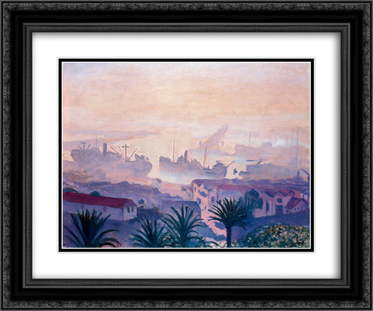 The Port of Algiers with Haze 24x20 Black Ornate Wood Framed Art Print Poster with Double Matting by Marquet, Albert