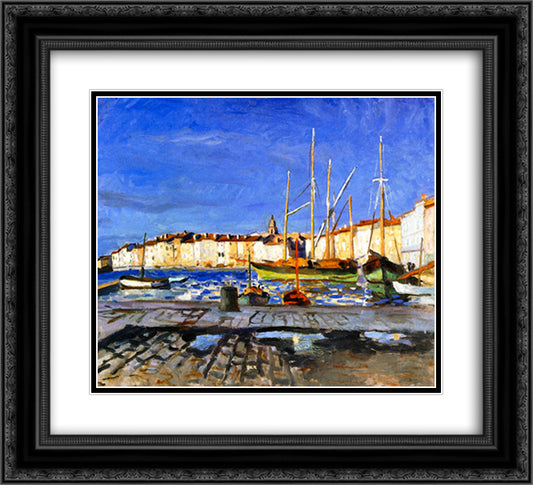 The Port of Saint-Tropez 22x20 Black Ornate Wood Framed Art Print Poster with Double Matting by Marquet, Albert