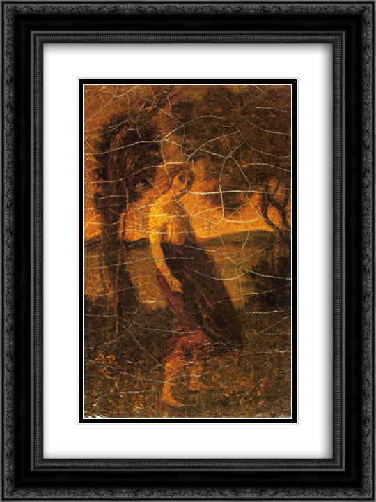 A Country Girl 18x24 Black Ornate Wood Framed Art Print Poster with Double Matting by Pinkham Ryder, Albert